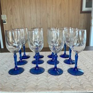 Cobalt Blue Stemmed Wine Glasses - Set of 12
